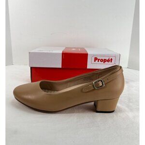 Propet Zuri Leather Slip-On Dress Shoes Block Heel Oyster Nude Sz 9.5 M New